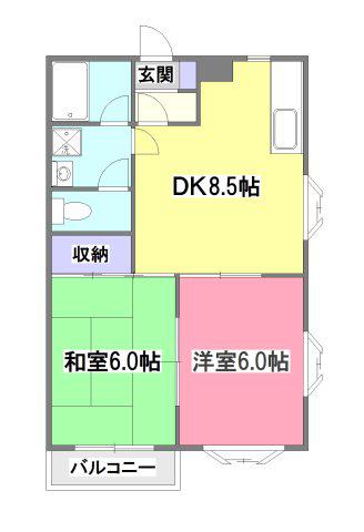 フレール西川B(2DK/2階)の間取り写真