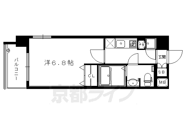 アクアプレイス京都聖護院(1K/6階)の間取り写真