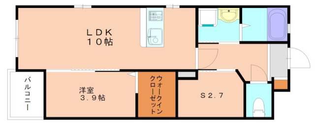 ベルオロール福津中央(1SLDK/3階)の間取り写真