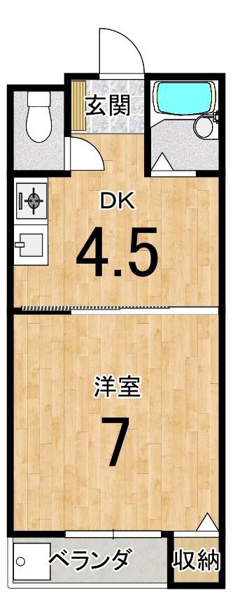 クイーンズコートY棟(1DK/2階)の間取り写真