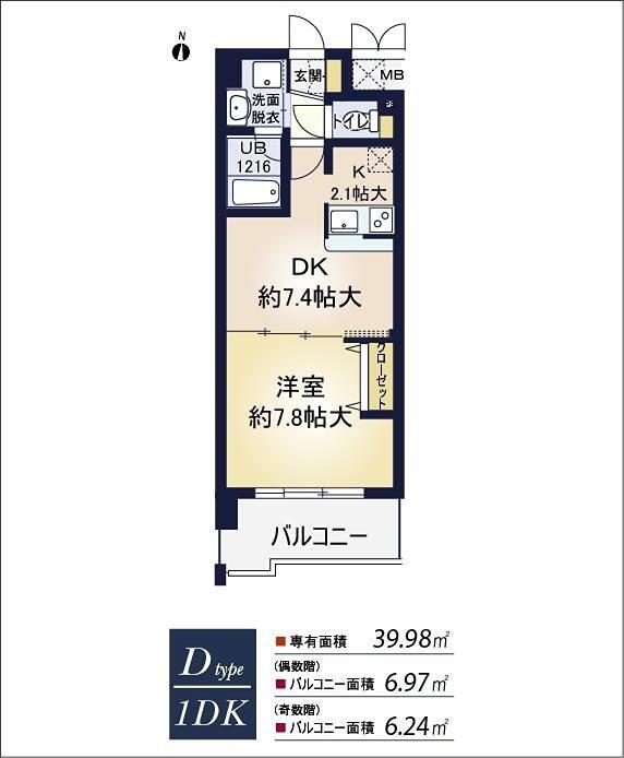 ア・ミュゼ新大阪(1DK/2階)の間取り写真
