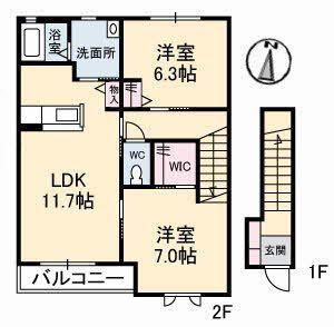 沢井手フラッツ(2LDK/2階)の間取り写真