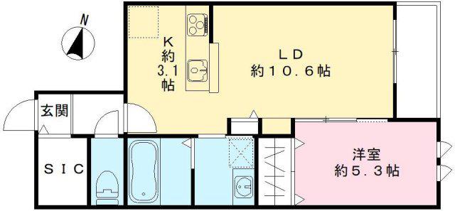 サザンエスト甲東(1LDK/2階)の間取り写真