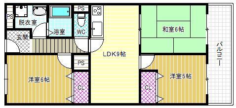 新栄プロパティー峰塚(3LDK/2階)の間取り写真