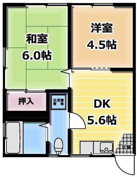 サンダルウッド横浜三ツ沢(2DK/1階)の間取り写真