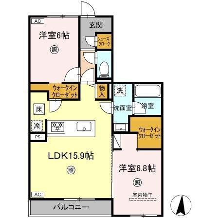 クインス ベル(2LDK/1階)の間取り写真