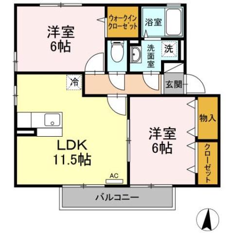 エスポアールエストA棟(2LDK/1階)の間取り写真