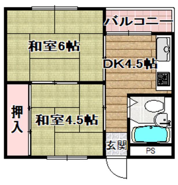 上田辺マンション(2DK/4階)の間取り写真