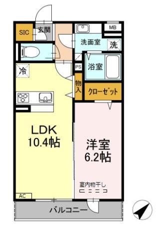 コンティニュエ(1LDK/2階)の間取り写真