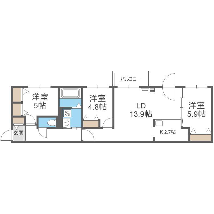 ETERNITY東札幌(3LDK/5階)の間取り写真