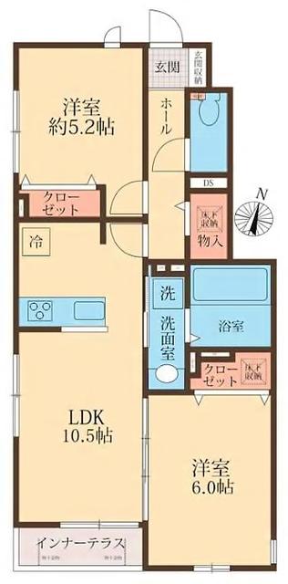 LINERA2(2LDK/1階)の間取り写真