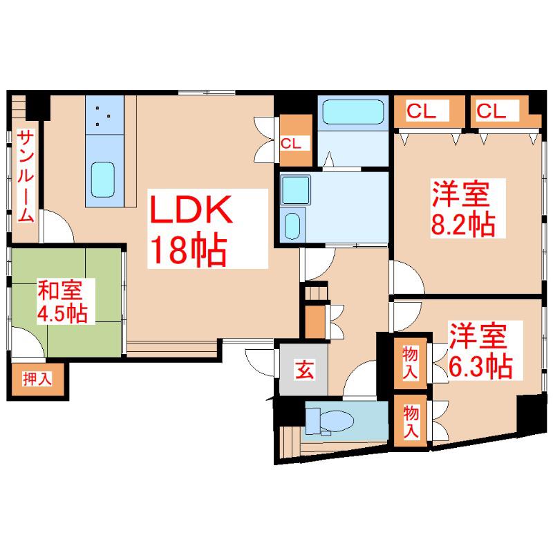ユナイテッド小川(3LDK/4階)の間取り写真
