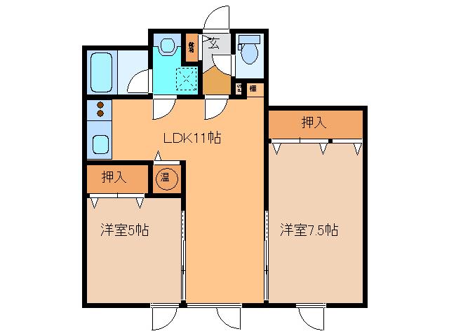 ラグ161W(2LDK/2階)の間取り写真