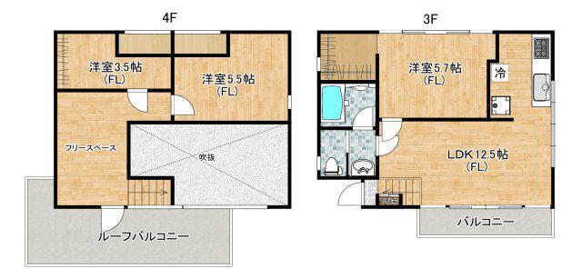 プレンディ二子多摩川(3LDK/3階)の間取り写真