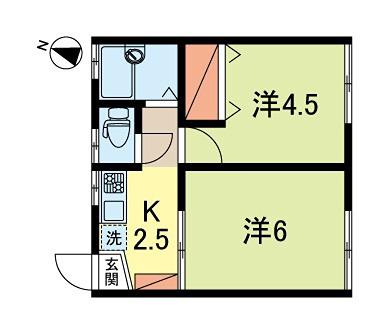 サンハイツ北沢(2K/2階)の間取り写真