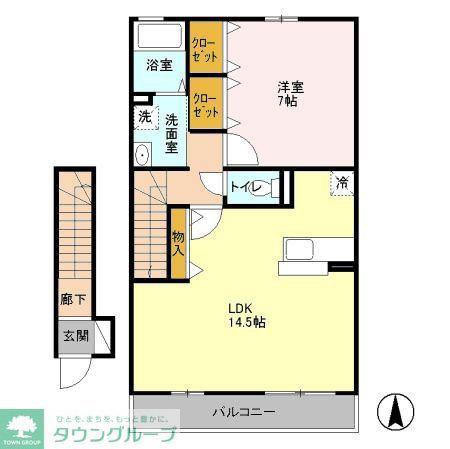 メゾンソレイユ(1LDK/2階)の間取り写真