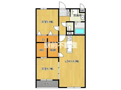 エレア花畑(2LDK/1階)の間取り写真