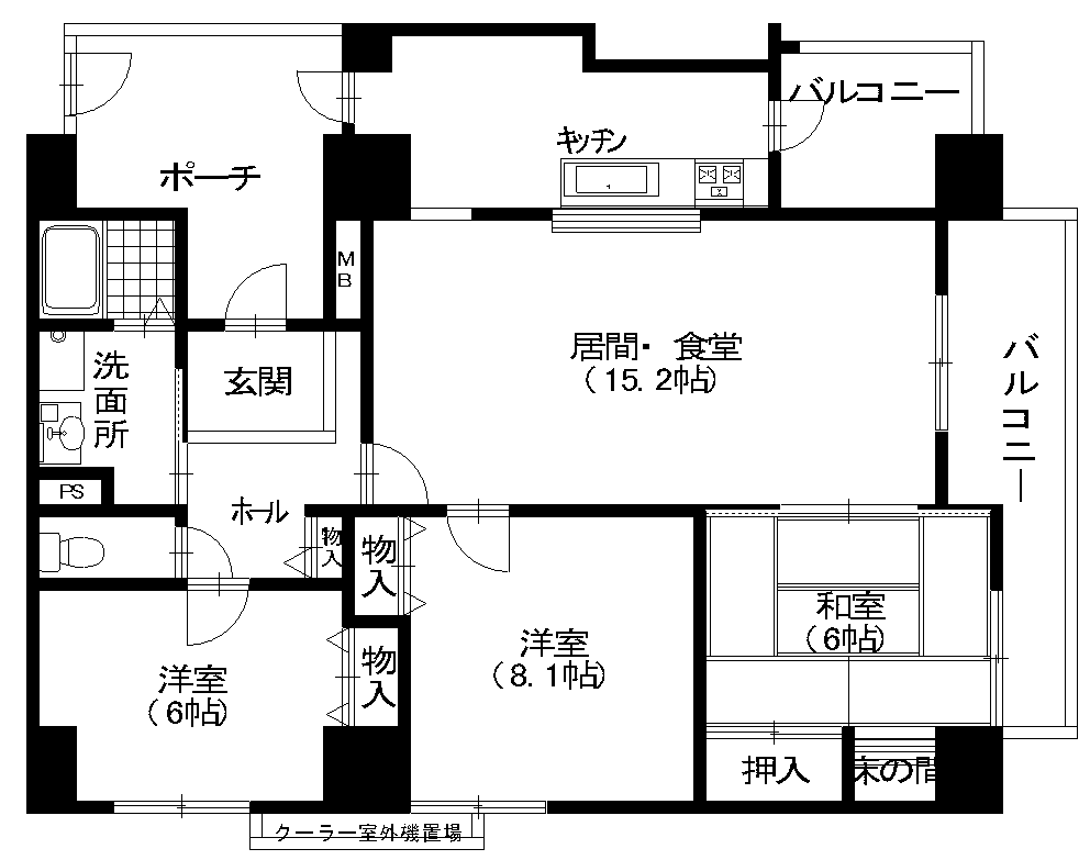 エルベコート二色の浜(3LDK/6階)の間取り写真
