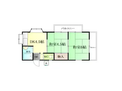 スカイヒル(2DK/2階)の間取り写真