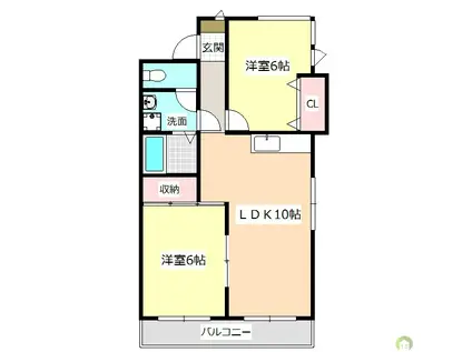プレジデントハイツ新浜(2LDK/3階)の間取り写真