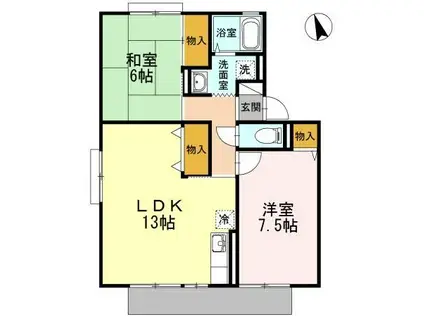 パークサイド城ヶ丘 A(2LDK/1階)の間取り写真