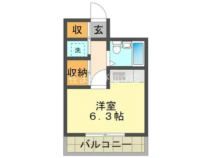 ワンルームハニー(ワンルーム/2階)の間取り写真