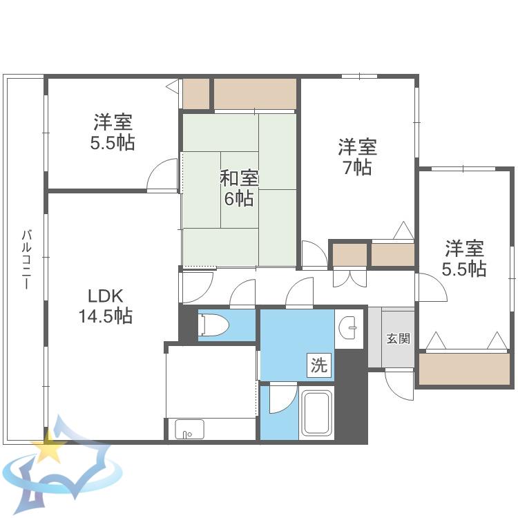 タウンシップ旭ヶ丘(4LDK/2階)の間取り写真