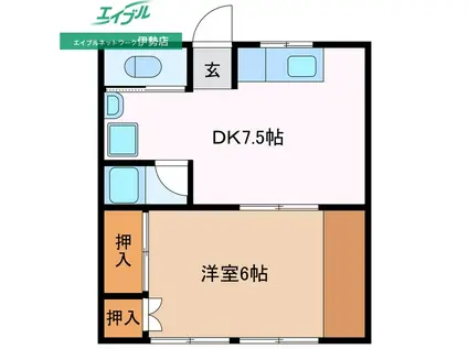 ツインビーテラス波切(1DK/2階)の間取り写真