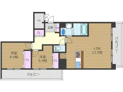 スプランティッド茨木天王(2LDK/1階)の間取り写真