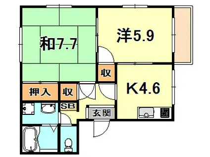 東灘ハイツ(2K/1階)の間取り写真