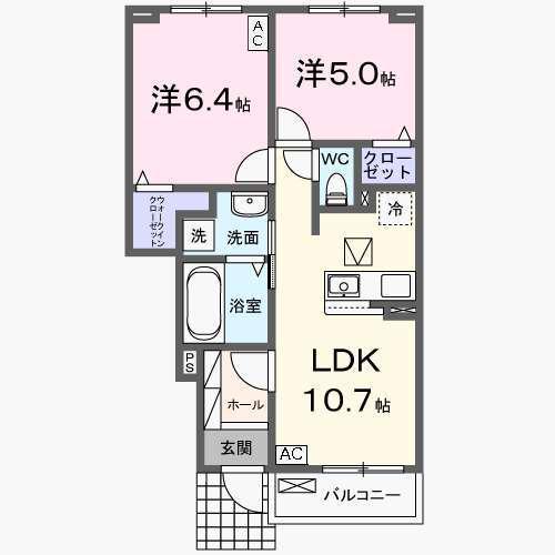 ヌーヴォー エ ベル IV(2LDK/1階)の間取り写真