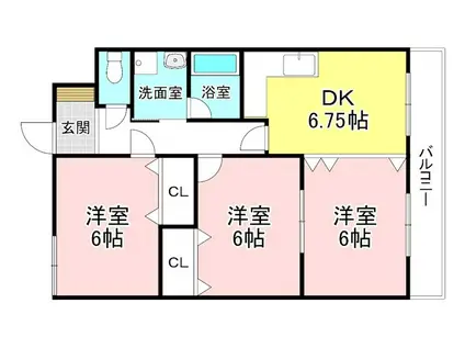 ヴィラ梅ノ井(3DK/3階)の間取り写真