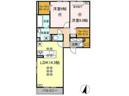 ガーデン ラピッズ(2LDK/2階)の間取り写真