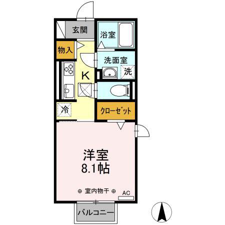 ラルーチェ上浜(1K/1階)の間取り写真