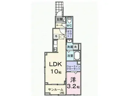 エアリーみとよ II(1LDK/1階)の間取り写真