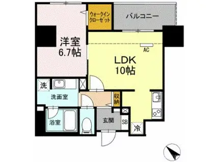 ウィスタリアレジデンス博多(1LDK/14階)の間取り写真