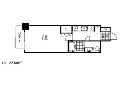 セレニテ三宮(1K/2階)の間取り写真