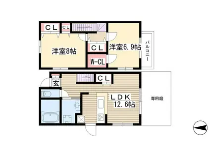 梅森坂の樹(2LDK/1階)の間取り写真