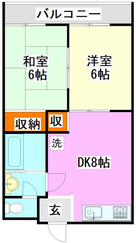 カーサまるみ5号棟(2DK/2階)の間取り写真