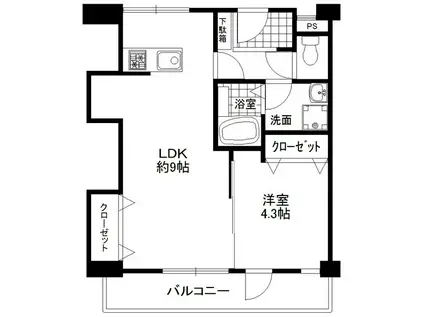 アロハ名谷(1LDK/4階)の間取り写真