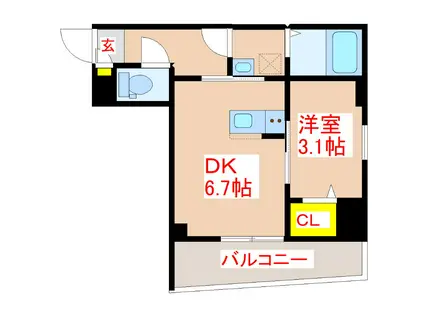 ソレイル鴨池(1DK/4階)の間取り写真