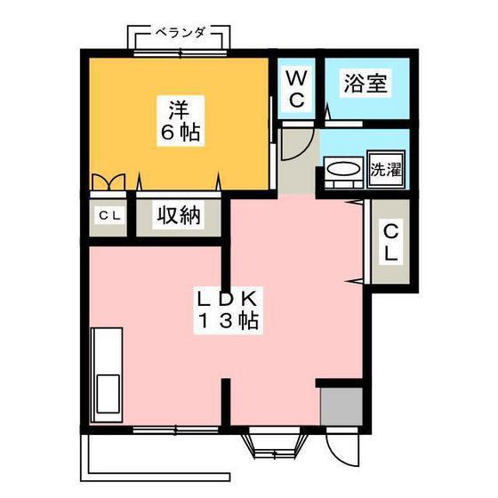 フローラルガーデンB棟(1LDK/1階)の間取り写真