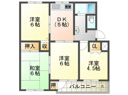 神陵台北65号棟(4DK/2階)の間取り写真