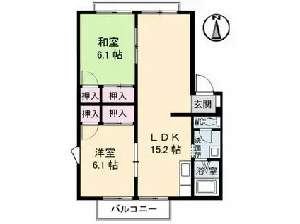 フレグランス藤ノ木 B棟(2LDK/2階)の間取り写真