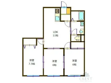 クレセント道三(3LDK/3階)の間取り写真