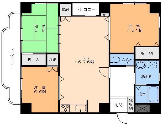 グランドステイタス道後(3LDK/2階)の間取り写真