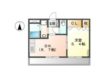シェリ向山(1DK/2階)の間取り写真