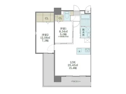 グランパーク水前寺(2LDK/2階)の間取り写真