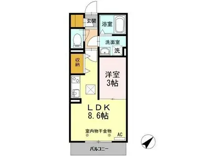 グランボア B(1LDK/1階)の間取り写真