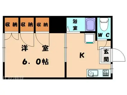 メルサハイツB(1K/2階)の間取り写真